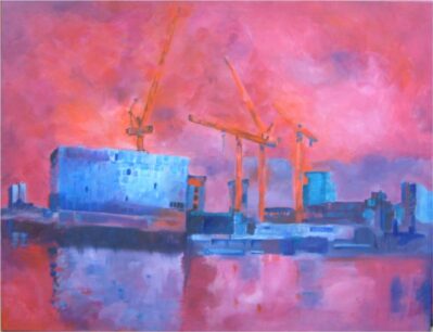 Cranes on Thames Acrylic painting