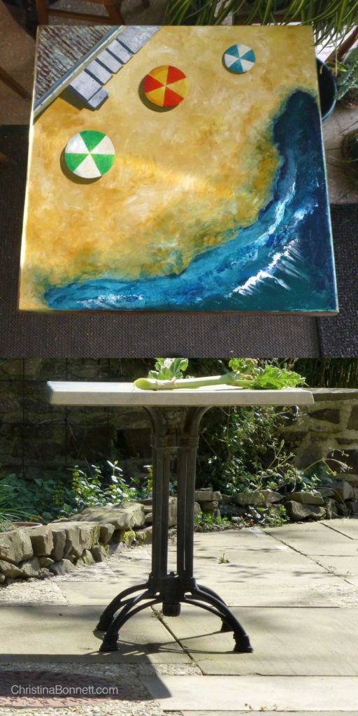 Painted top and Original table with cast iron legs