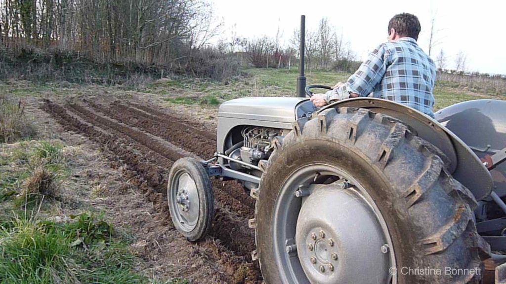 Tractor ploughing field