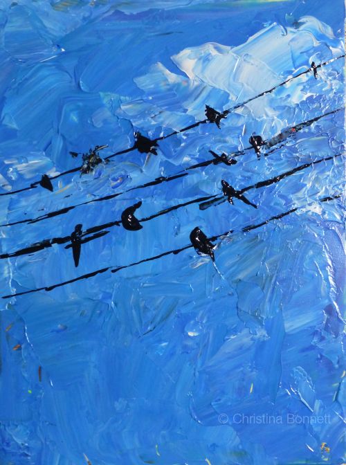 Swallows Gather on wires painted sketch