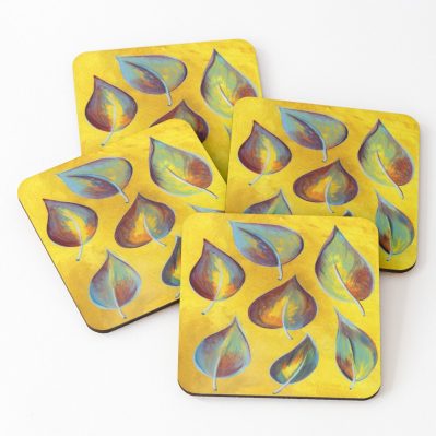 Multicolour leaves on yellow Coasters