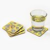 Multicolour leaves on yellow Coasters with glass